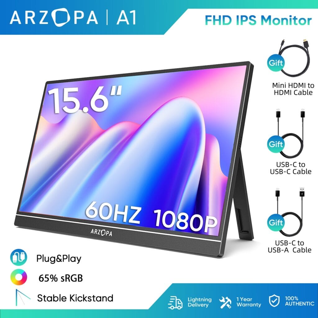 ARZ0PA A1 15.6 inch portable gaming monitor 60Hz kickstand
