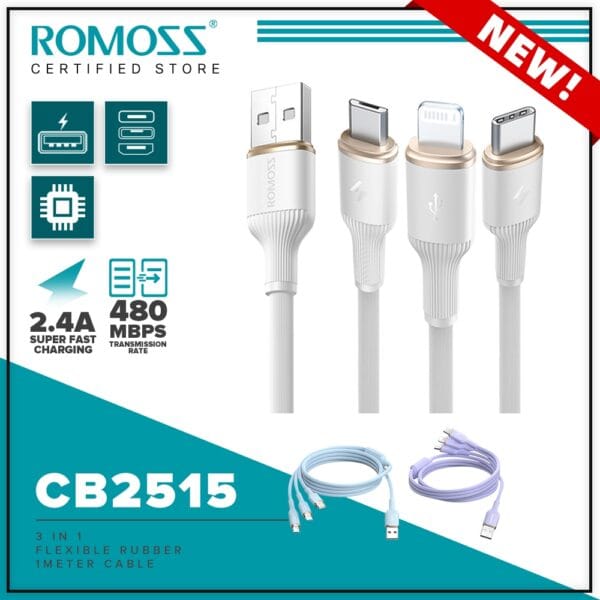 Romoss CB2515 1.2M 3 in 1 USB Charging / Data Cable