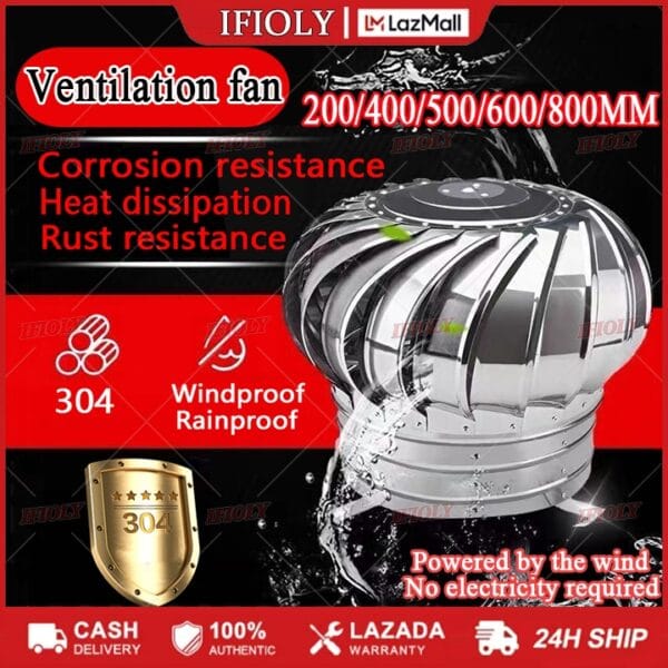 Roof Ventilator 200mm-800mm Whirl Wind for Residential and Industrial Exhaust Fan with Wind Powered Roof Mounted 304 stainless steel
